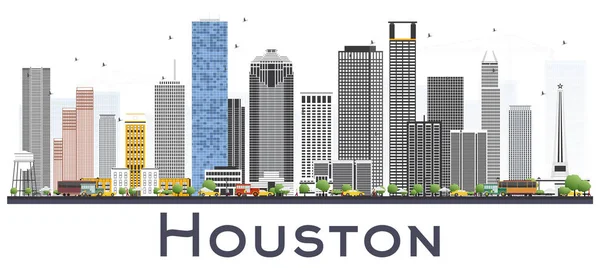 Houston Skyline USA City with Color Buildings Isolated on White — Stock Vector