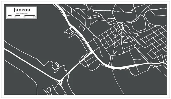 Juneau USA City Map em estilo retro. Mapa do esboço . — Vetor de Stock