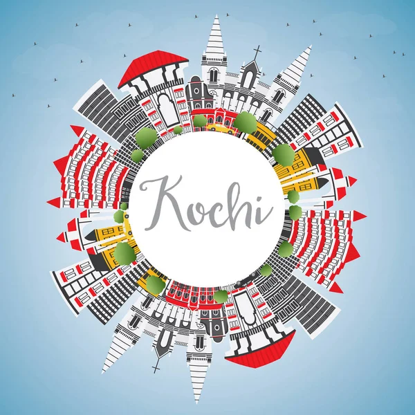 Kochi India City Skyline avec bâtiments de couleur, ciel bleu et copie — Image vectorielle