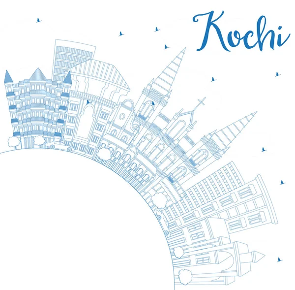 Aperçu Kochi India City Skyline avec bâtiments bleus et copie Sp — Image vectorielle