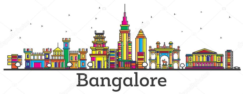 Outline Bangalore India City Skyline with Color Buildings Isolat