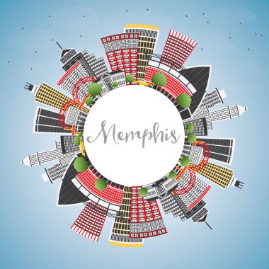 Memphis ABD şehir manzarası ile renk binalar, mavi gökyüzü ve kopya