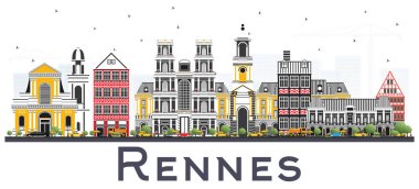 Rennes Fransa şehir manzarası ile renk Whit üzerinde izole binalar