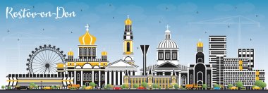 Rostov-on-Don Rusya şehir manzarası ile renk binalar ve mavi 