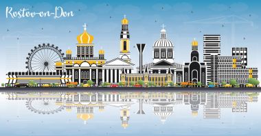 Rostov-on-Don Rusya şehir manzarası renkli binalar, mavi gökyüzü