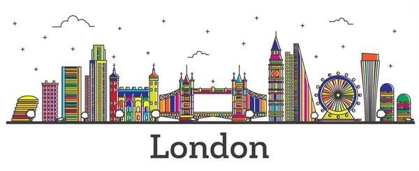 Esquema Londres Inglaterra City Skyline con edificios de color Aislar — Vector de stock