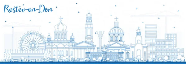 Esquema Rostov-on-Don Rusia Ciudad Skyline con edificios azules . — Vector de stock