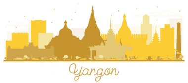 Yangon şehir manzarası altın siluet.