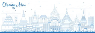 Mavi binaları ile anahat Chiang Mai Tayland şehir manzarası.