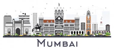 Mumbai Hindistan şehir manzarası ile renk üzerine beyaz izole binalar