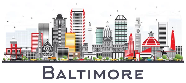 Baltimore Maryland City Skyline con edificios grises aislados en — Vector de stock