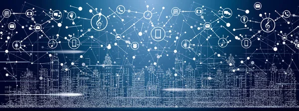 Akıllı şehir ile Neon binalar, ağ ve Internet şey 