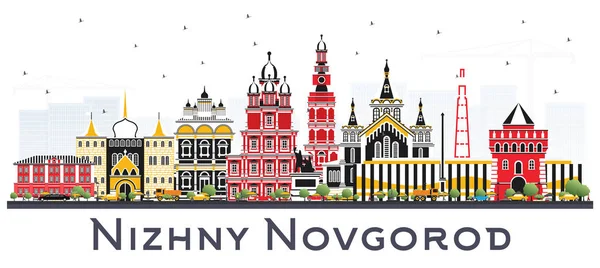 Nizhny novgorod russland stadtsilhouette mit farbigen gebäuden isolieren — Stockvektor