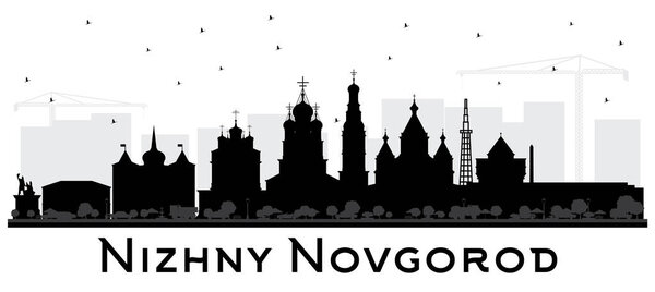 Nizhny Novgorod Russia City Skyline Silhouette with Black Buildi