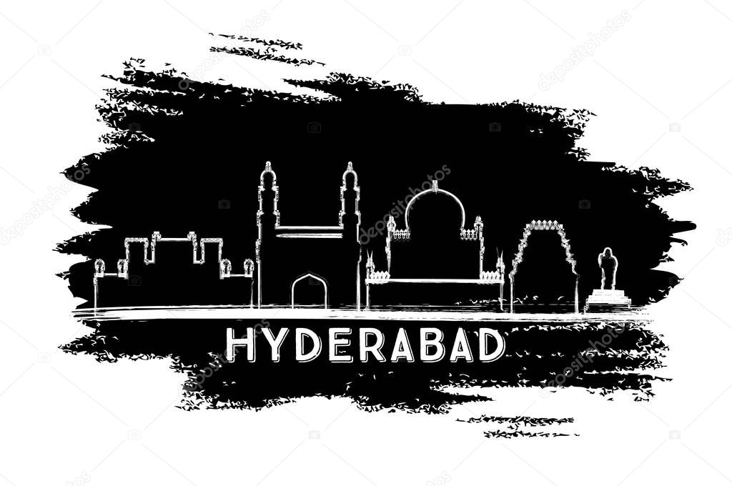 Hyderabad India City Skyline Silhouette. Hand Drawn Sketch.