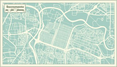 Sacramento California ABD şehir haritası Retro tarzı. Anahat harita.