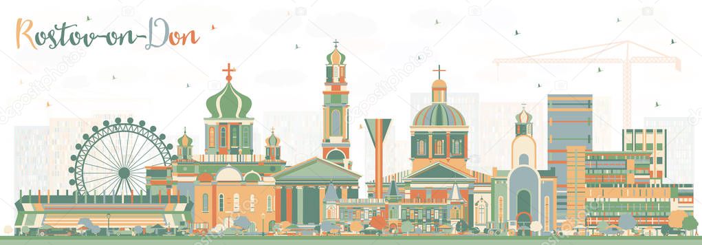 Rostov-on-Don Russia City Skyline with Color Buildings. 