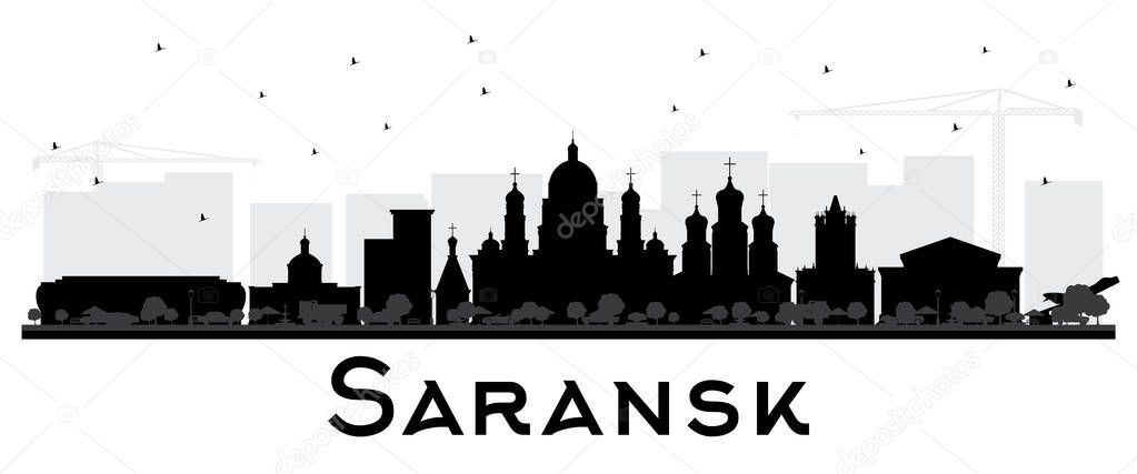Saransk Russia City Skyline Silhouette with Black Buildings Isol