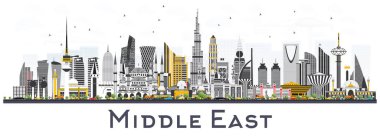 Renk üzerine beyaz izole binalar ile Orta Doğu şehir manzarası.