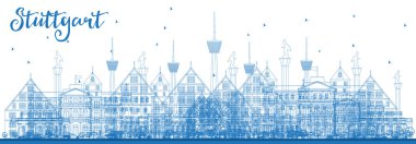 Mavi binaları ile anahat Stuttgart Almanya şehir manzarası.