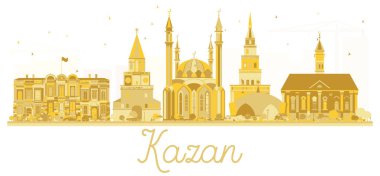 Kazan Rusya şehir manzarası altın siluet. 