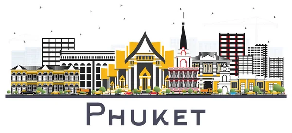 Phuket Tailandia City Skyline con edificios de color aislados en Wh — Vector de stock