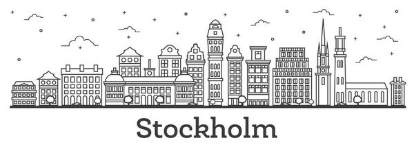 De Skyline van de omtrek Stockholm Zweden stad met historische gebouwen Is — Stockvector