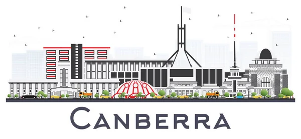 Небо над австралийским городом Канберра с серыми зданиями — стоковый вектор