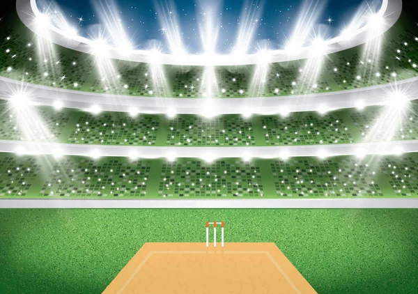Cricket-Stadion mit Scheinwerfern. — Stockvektor