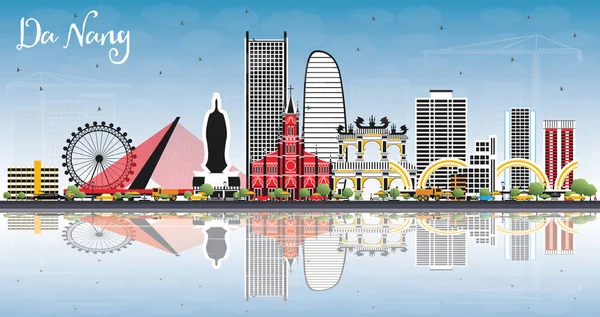 Da Nang Vietnam City Skyline avec bâtiments de couleur, ciel bleu et — Image vectorielle