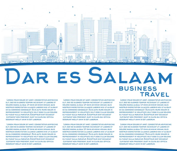 Outline Dar Es Salaam Tanzania City Skyline con edifici blu — Vettoriale Stock