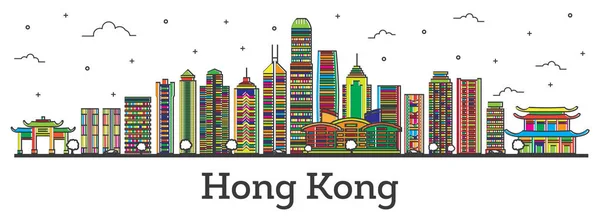 Outline Hong Kong China City Skyline with Color Buildings Isolat — Stock Vector