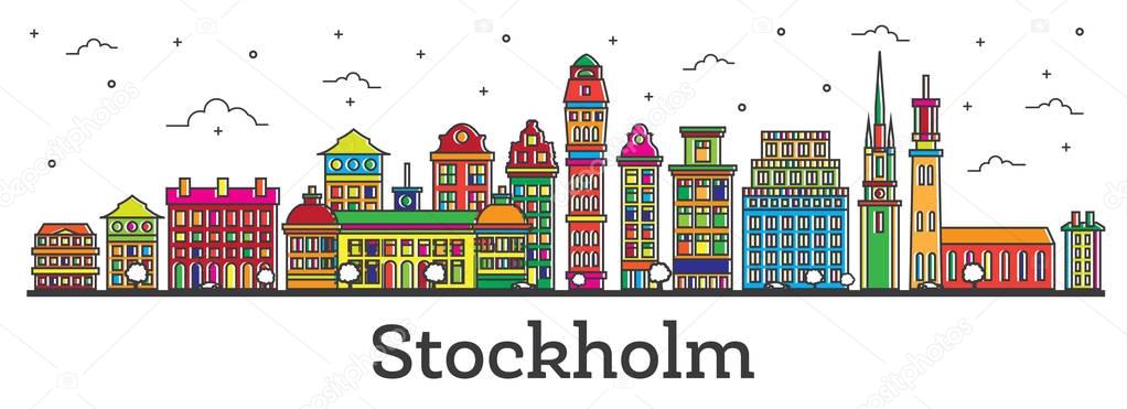 Outline Stockholm Sweden City Skyline with Color Buildings Isola