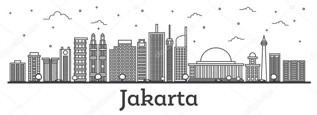 Outline Jakarta Indonesia City Skyline with Modern Buildings Iso