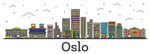 Umriss oslo norwegische Stadtsilhouette mit farbigen Gebäuden isoliert o — Stockvektor