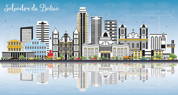 Salvador de Bahia City Skyline avec bâtiments de couleur, ciel bleu an — Image vectorielle