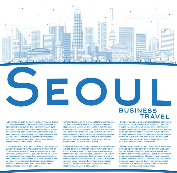 Esboço Seul Coréia Skyline com edifícios azuis e espaço de cópia . —  Vetores de Stock