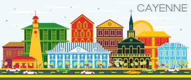 Cayenne şehir manzarası renkli binalar ve mavi gökyüzü ile.