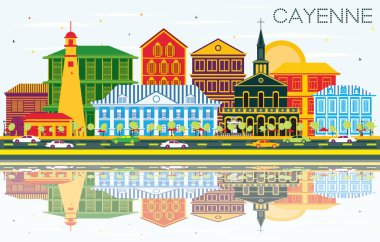 Cayenne şehir manzarası renkli binalar, mavi gökyüzü ile Reflecti