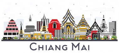 Chiang Mai Tayland şehir manzarası ile renk binalar izole o