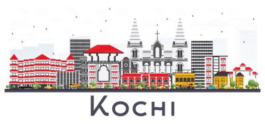 Kochi India City Skyline with Color Buildings Isolated on White. clipart