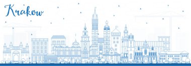 Mavi binaları ile anahat Krakow Polonya şehir manzarası.
