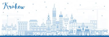 Outline Krakow Poland City Skyline with Blue Buildings. clipart