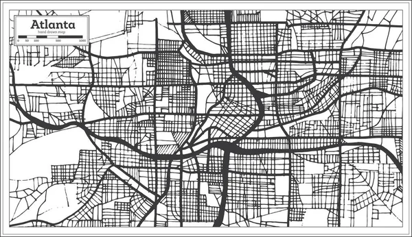 Atlanta Georgia USA City Map in Retro Style Black and White Colo — Stock Vector