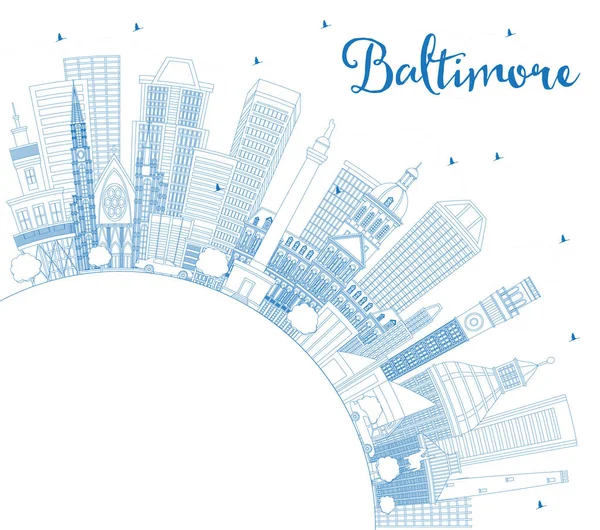 Mavi binaları ile anahat Baltimore Maryland ABD şehir manzarası — Stok Vektör