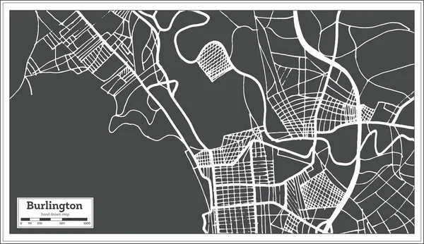 伯灵顿佛蒙特州美国城市地图复古风格。大纲图. — 图库矢量图片