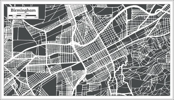 Birmingham Alabama USA City Map in Retro Style. Outline Map. — Stock Vector