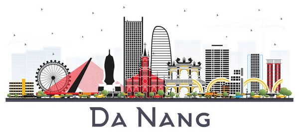 Da Nang Vietnam City Skyline con edificios de color aislados en Wh — Vector de stock