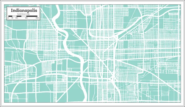 Indianápolis Estados Unidos Mapa de la ciudad en estilo retro. Mapa del esquema . — Vector de stock