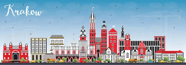 Cracovia Polonia Ciudad Skyline con edificios de color y cielo azul . — Vector de stock